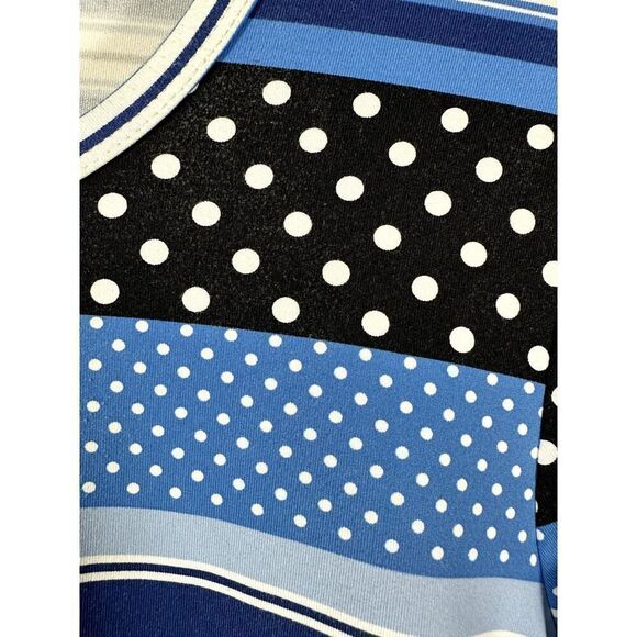 J. McLAUGHLIN Women's Stripes & Polka Dot Crew Neck 3/4 Sleeve Top Blue Small - Picture 10 of 11